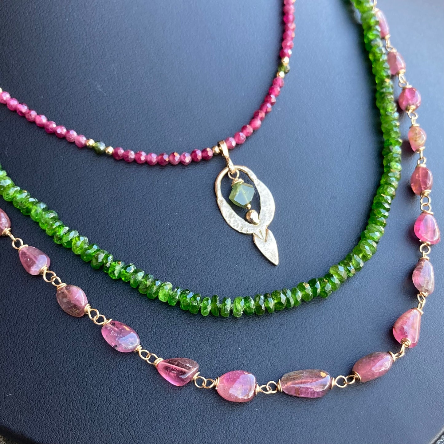 Watermelon Tourmaline & Gold Necklace