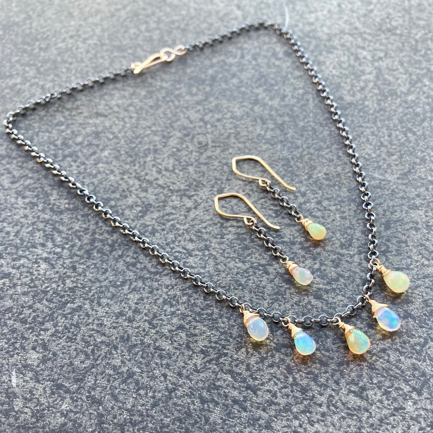 Ethiopian Opal & Mixed Metal Long Drop Earrings