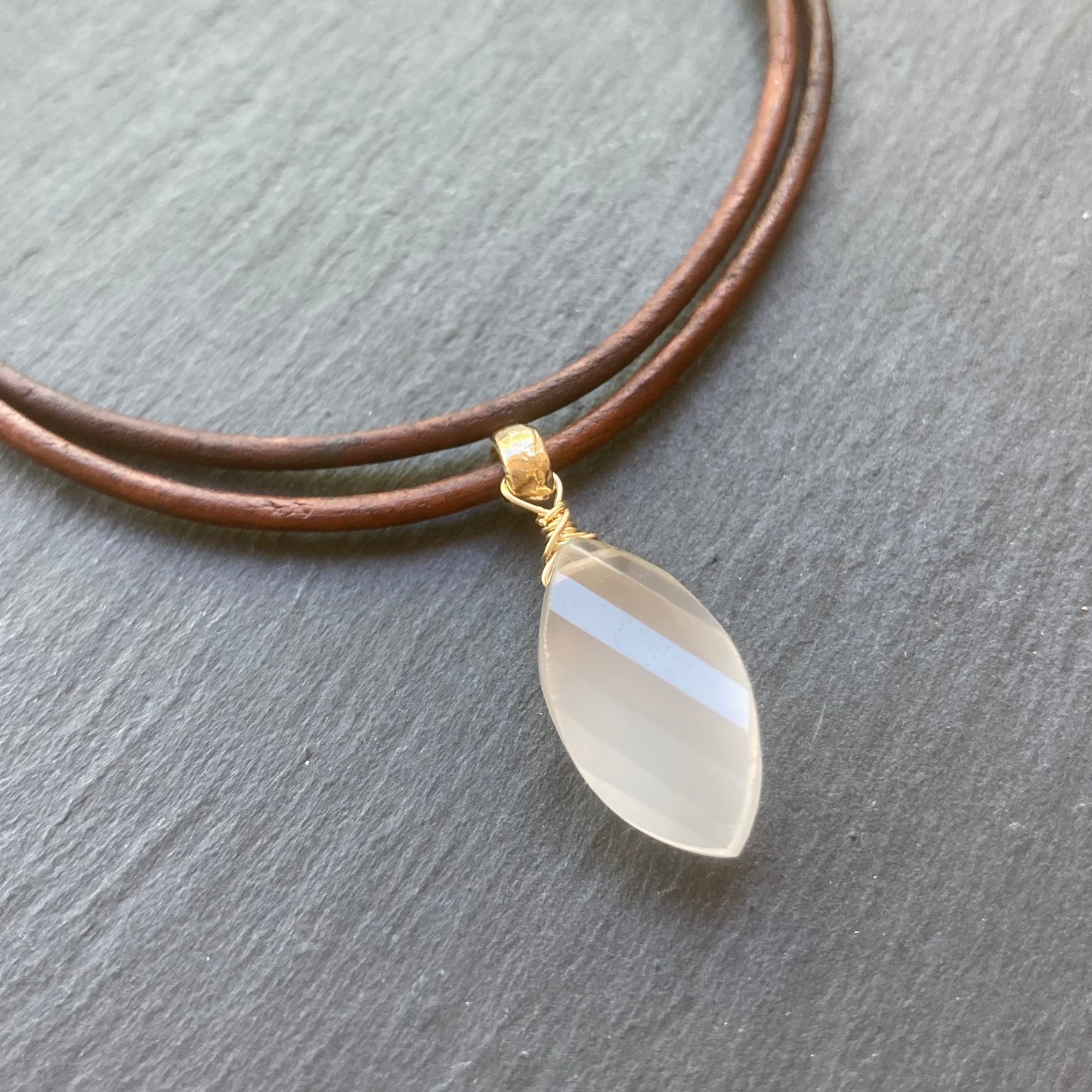 Rose Quartz & Bronze Leather Choker