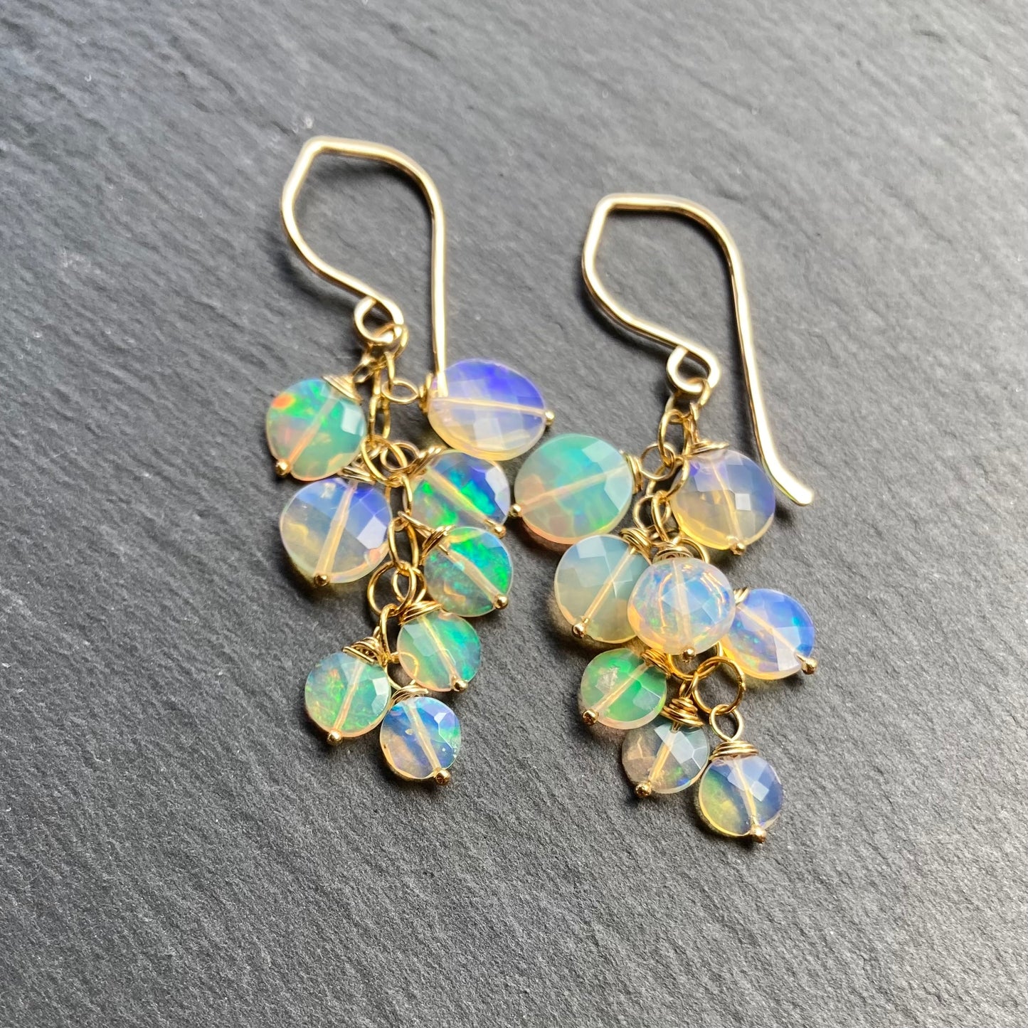 Ethiopian Opal & Gold Bubble Cascade Earrings