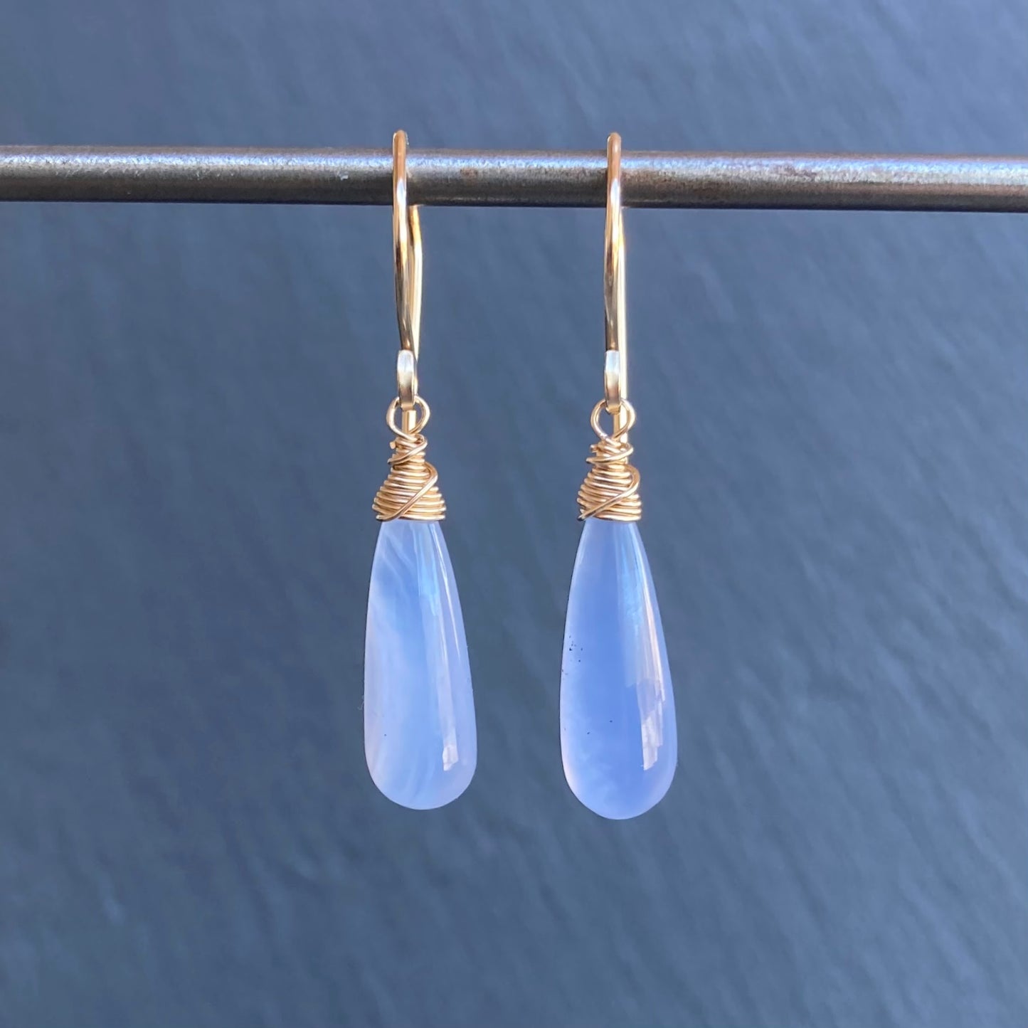 Blue Lace Agate & Gold Earrings