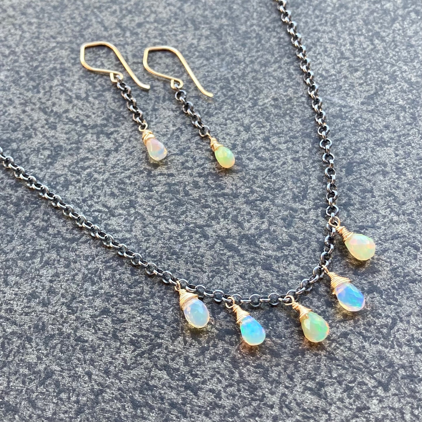 Ethiopian Opal & Mixed Metal Charm Choker