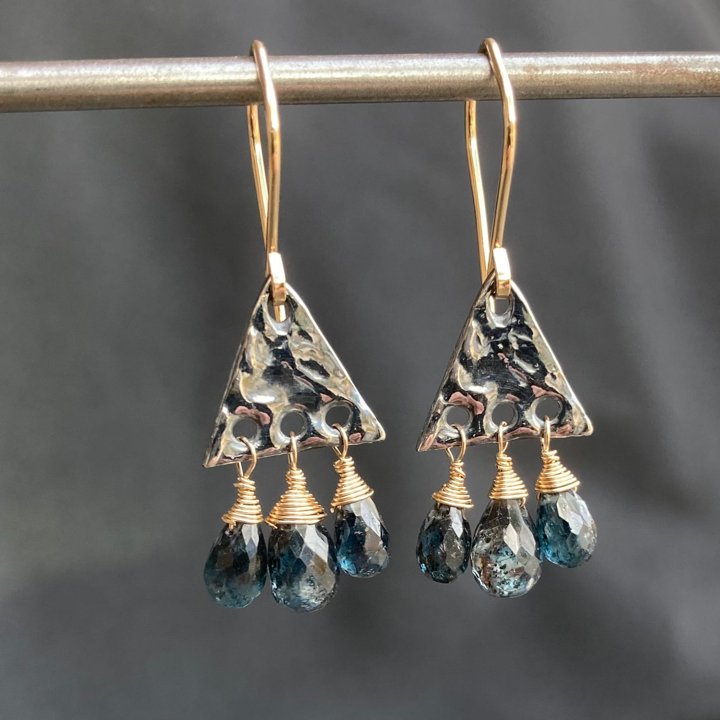 Moss Kyanite & Mixed Metal Triangle Fringe Earrings