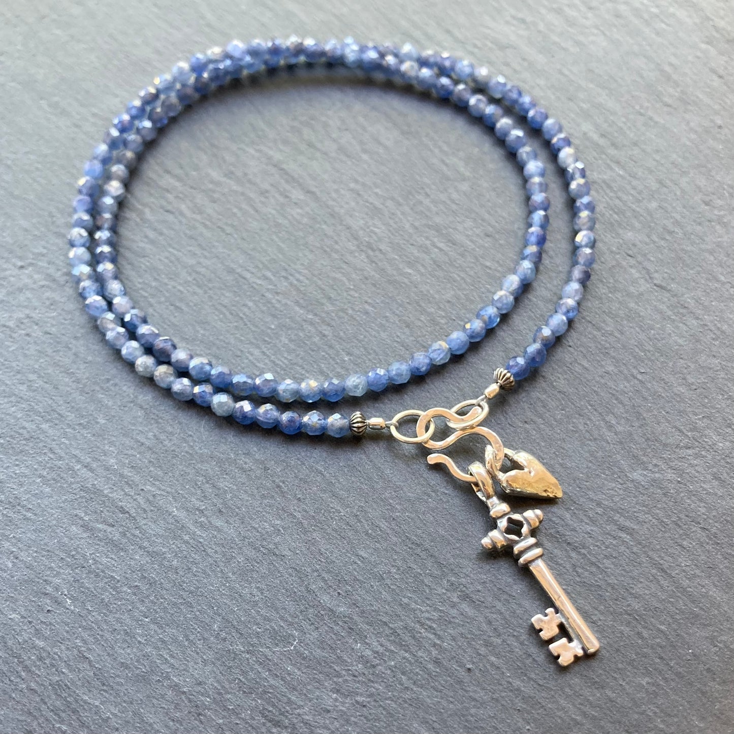 Sapphire & Sterling Silver Key to My Heart Charm Choker