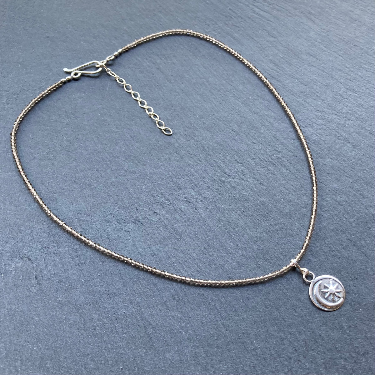 Smoky Quartz & Sterling Silver Sun Moon Pendant Choker