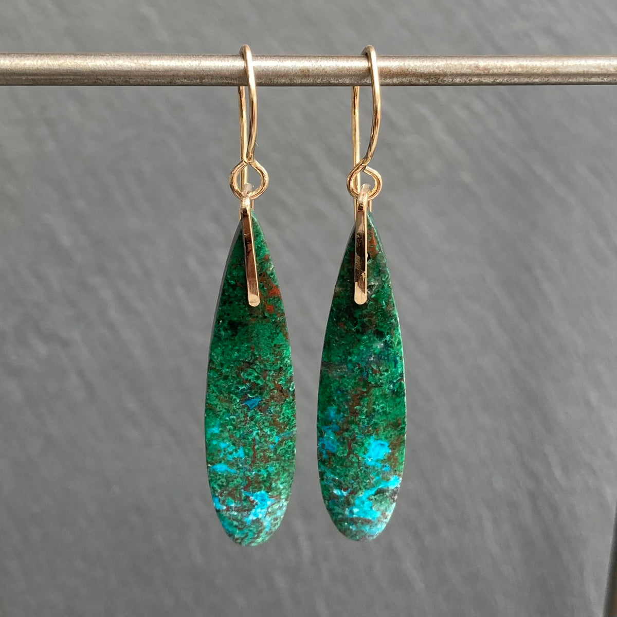 Malachite Chrysocolla & Gold Earrings