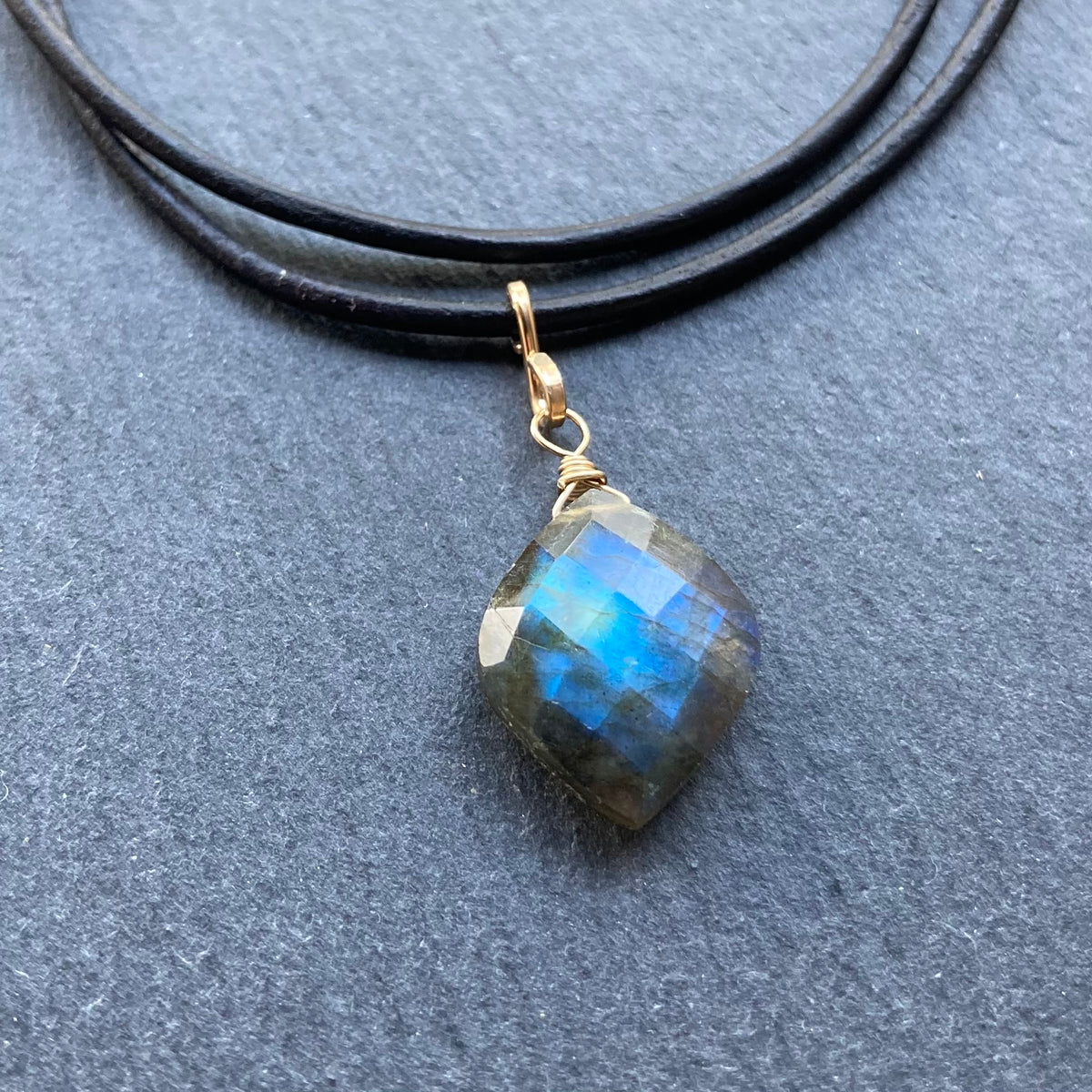 Labradorite & Gold Leather Choker