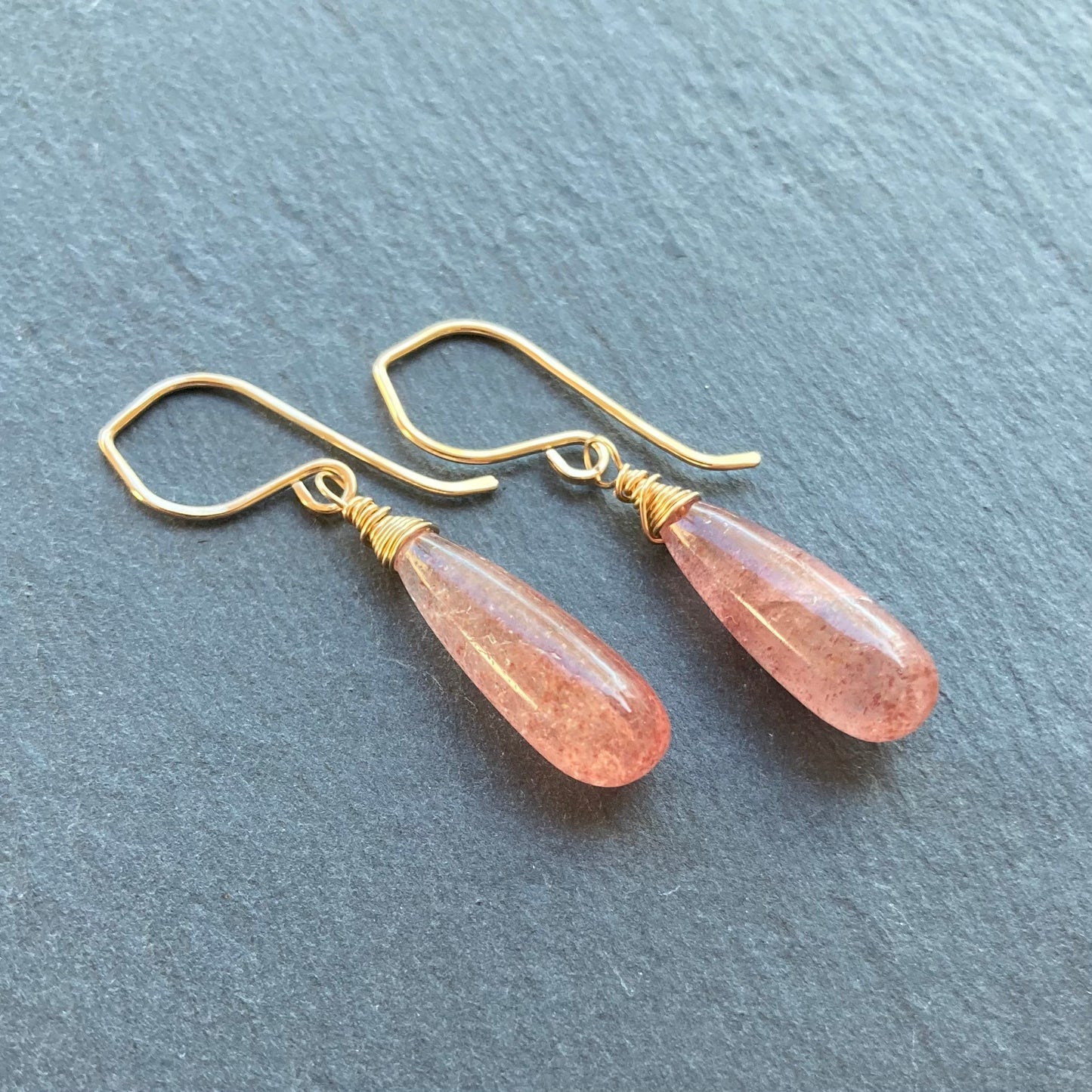Strawberry Quartz & Gold Earrings