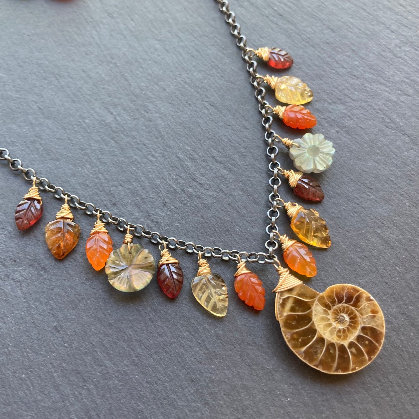Ammonite, Multi Gemstone & Mixed Metal Woodland Goddess Charm Choker