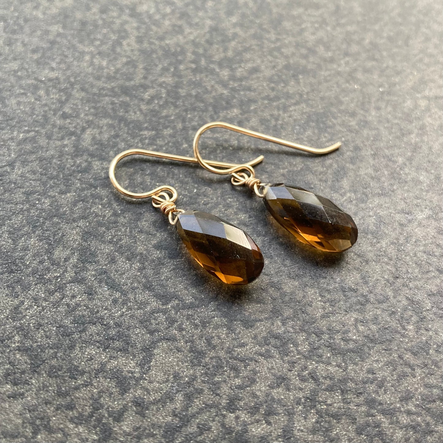 Beer Quartz & 14k Gold Earrings