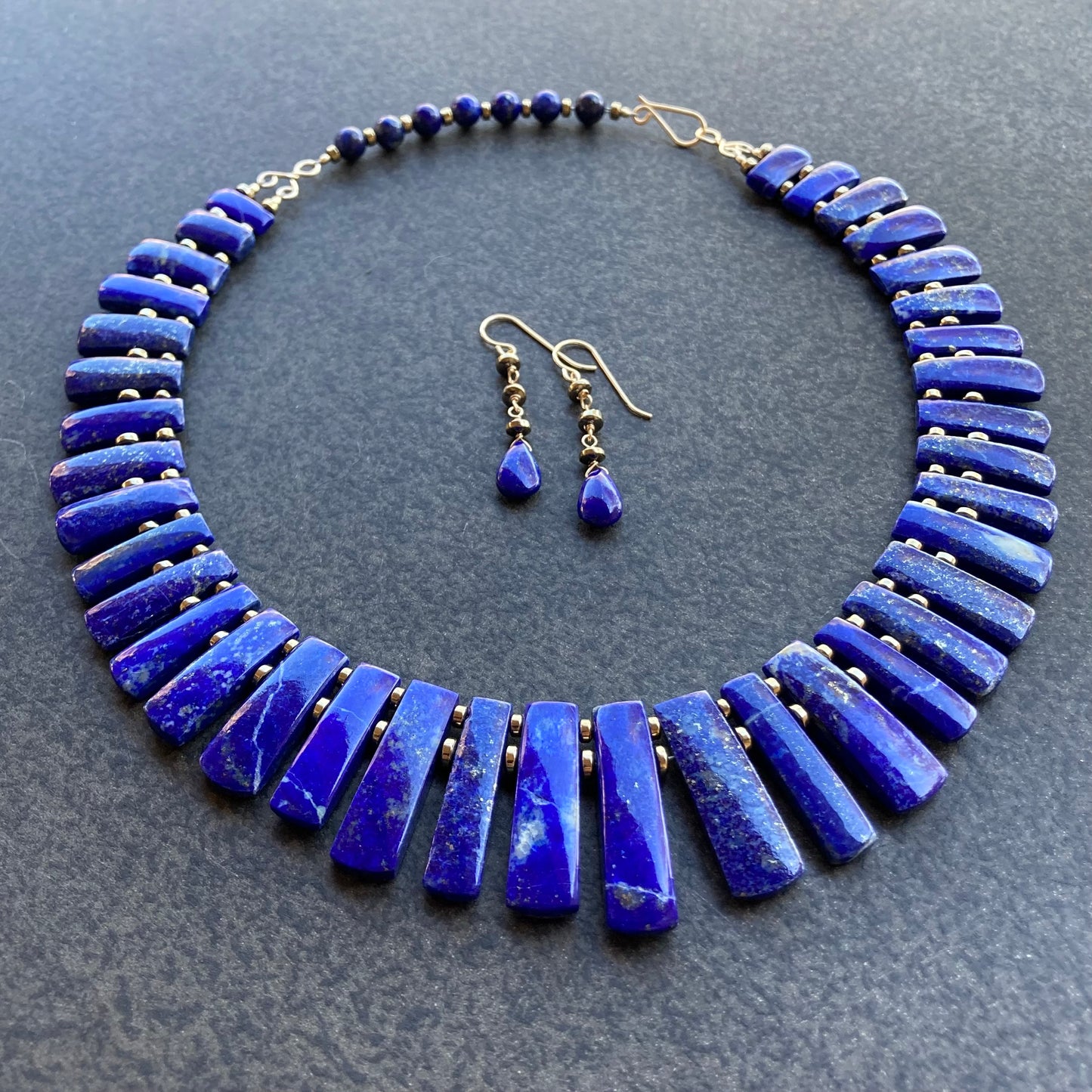 Lapis Lazuli, Pyrite & 14k Gold Earrings