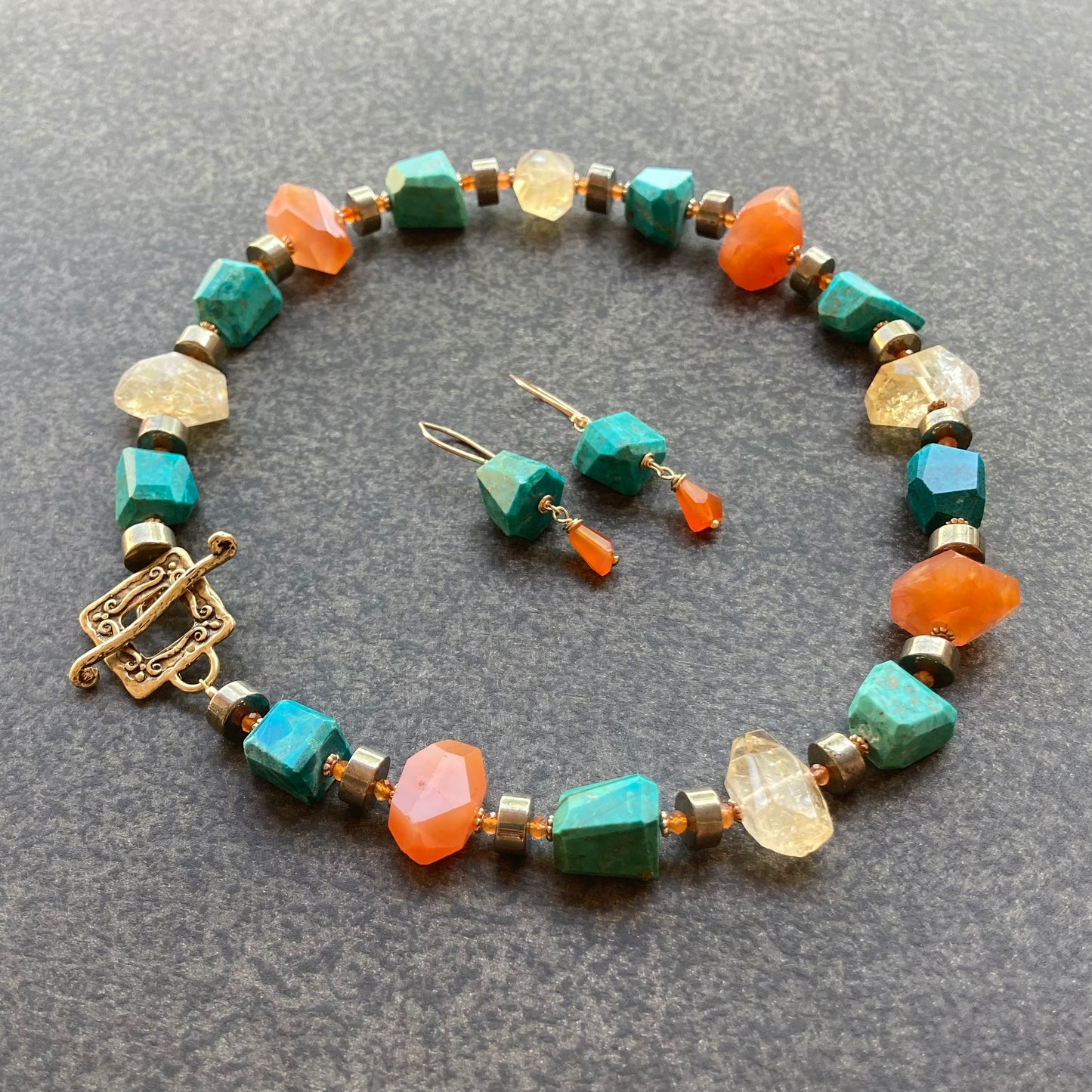 Chrysocolla, Carnelian, Citrine & Pyrite Collar