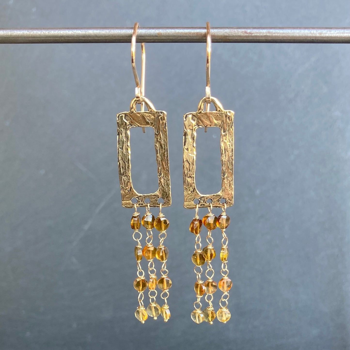 Petro Tourmaline, Gold & Bronze Long Fringe Hoops
