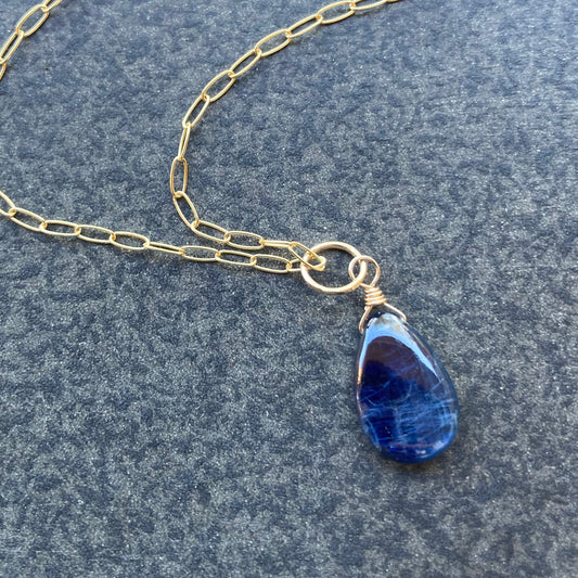 Blue Kyanite & 14k Gold Pendant Necklace