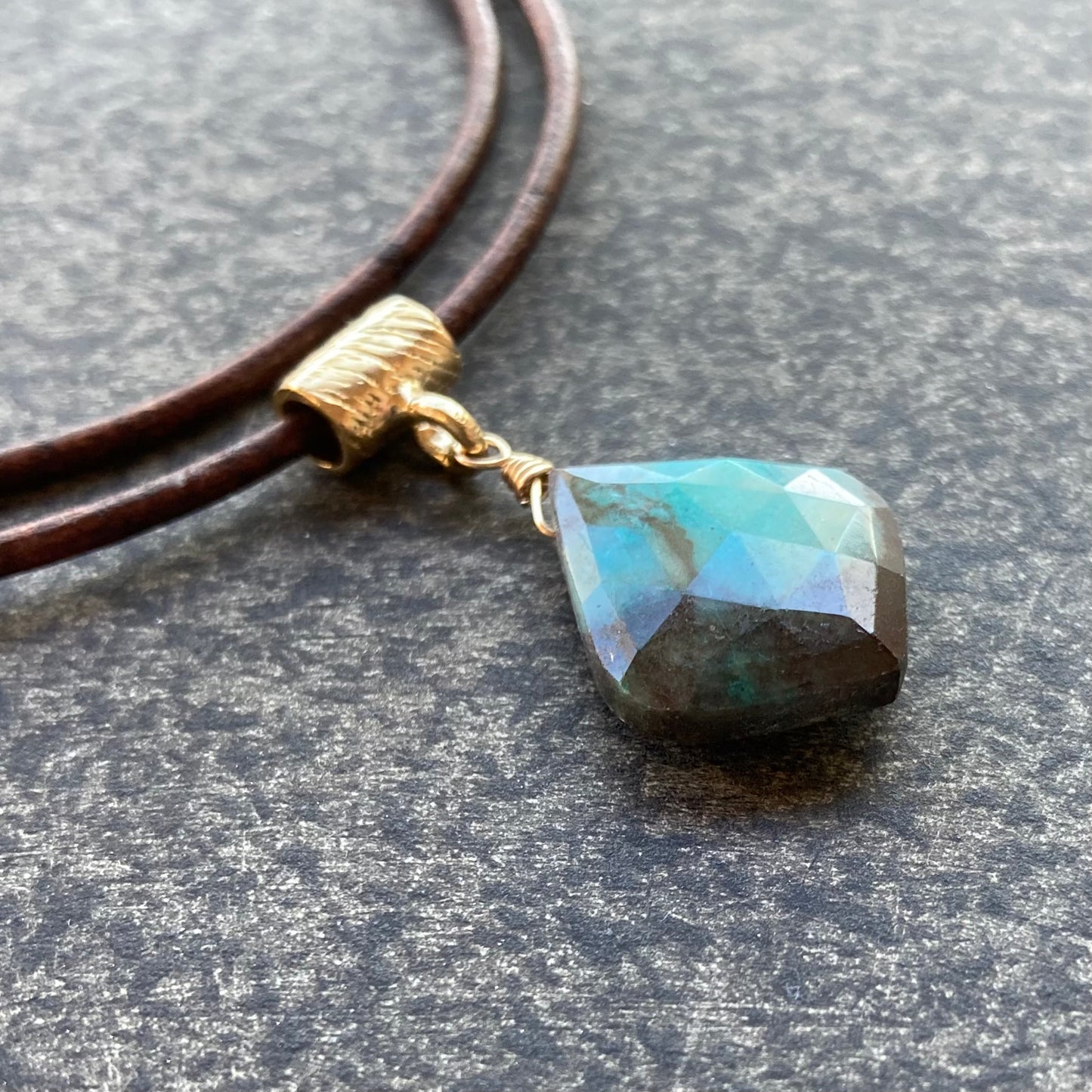 Chrysocolla & Bronze Leather Choker