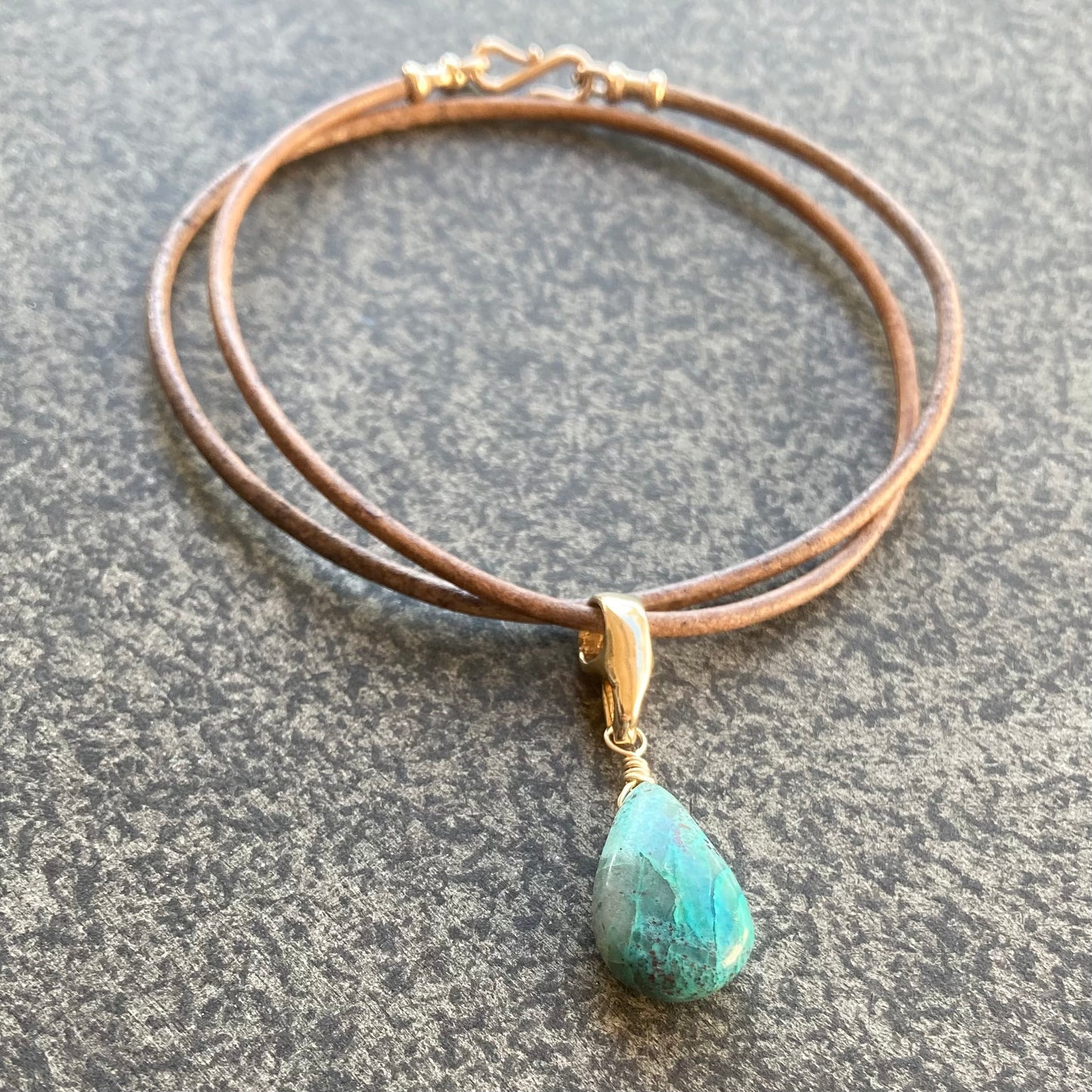 Chrysocolla & Bronze Leather Choker