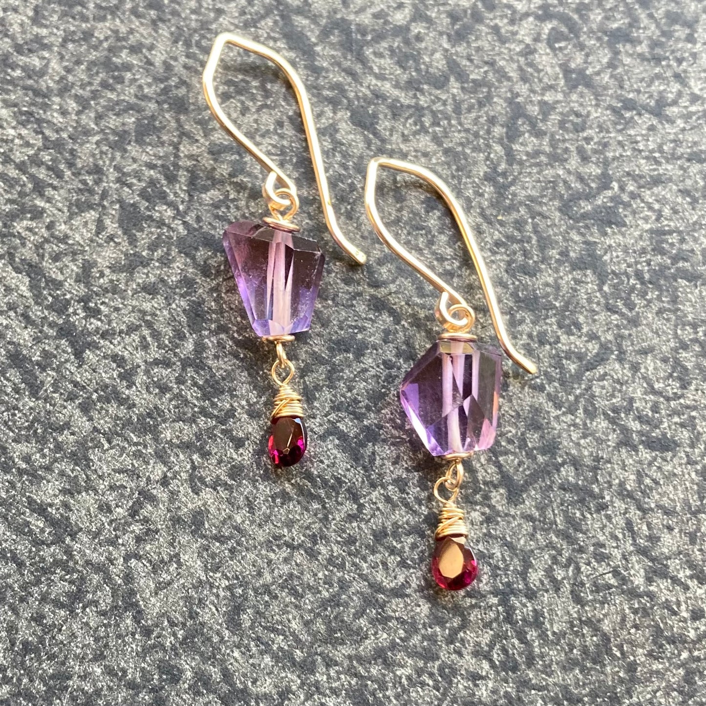 Amethyst, Rhodilite & Gold Earrings