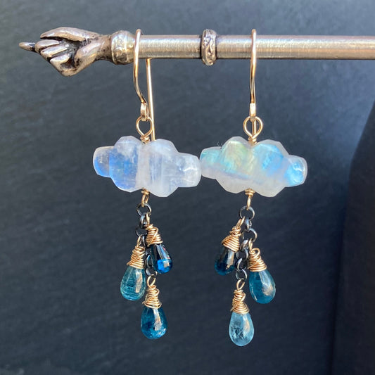 Rainbow Moonstone, Kyanite & Mixed Metal Monsoon Earrings