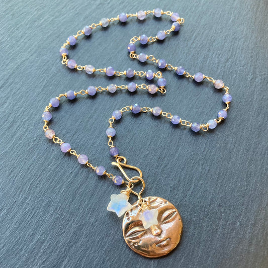 Tanzanite, Gold & Bronze Moonglow Pendant Necklace