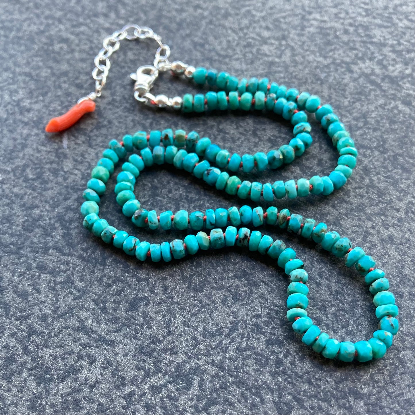 Arizona Turquoise Hand Knotted Coral Silk Necklace