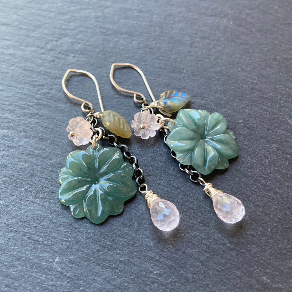 Guatemalan Jade & Sterling Silver Winter Succulent Earrings
