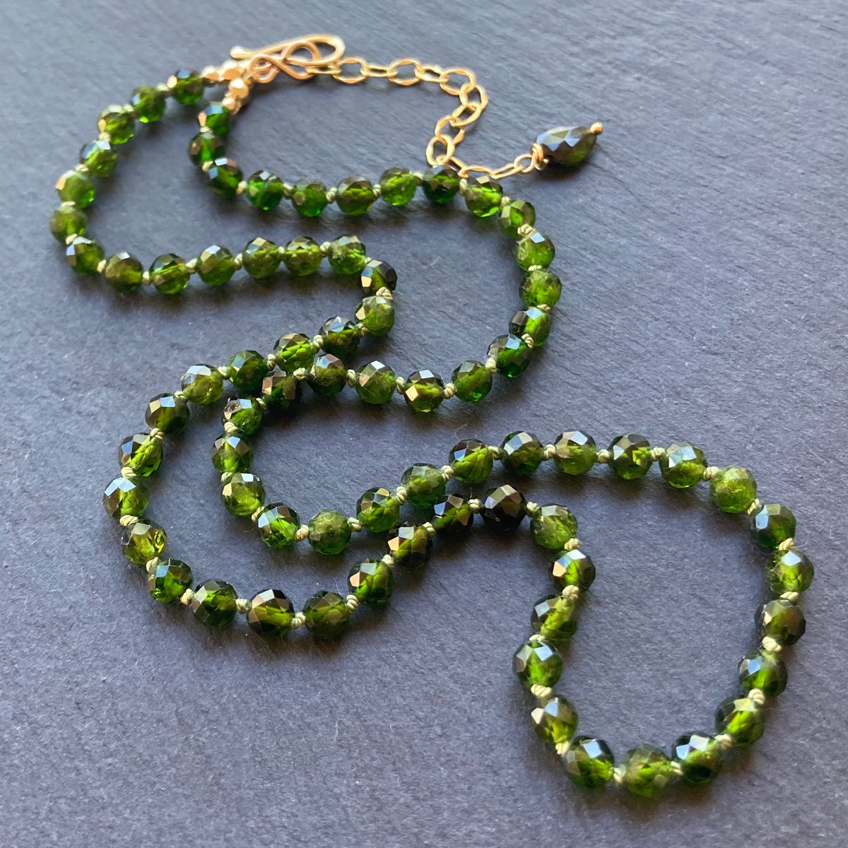 Chrome Diopside Hand Knotted Silk Necklace