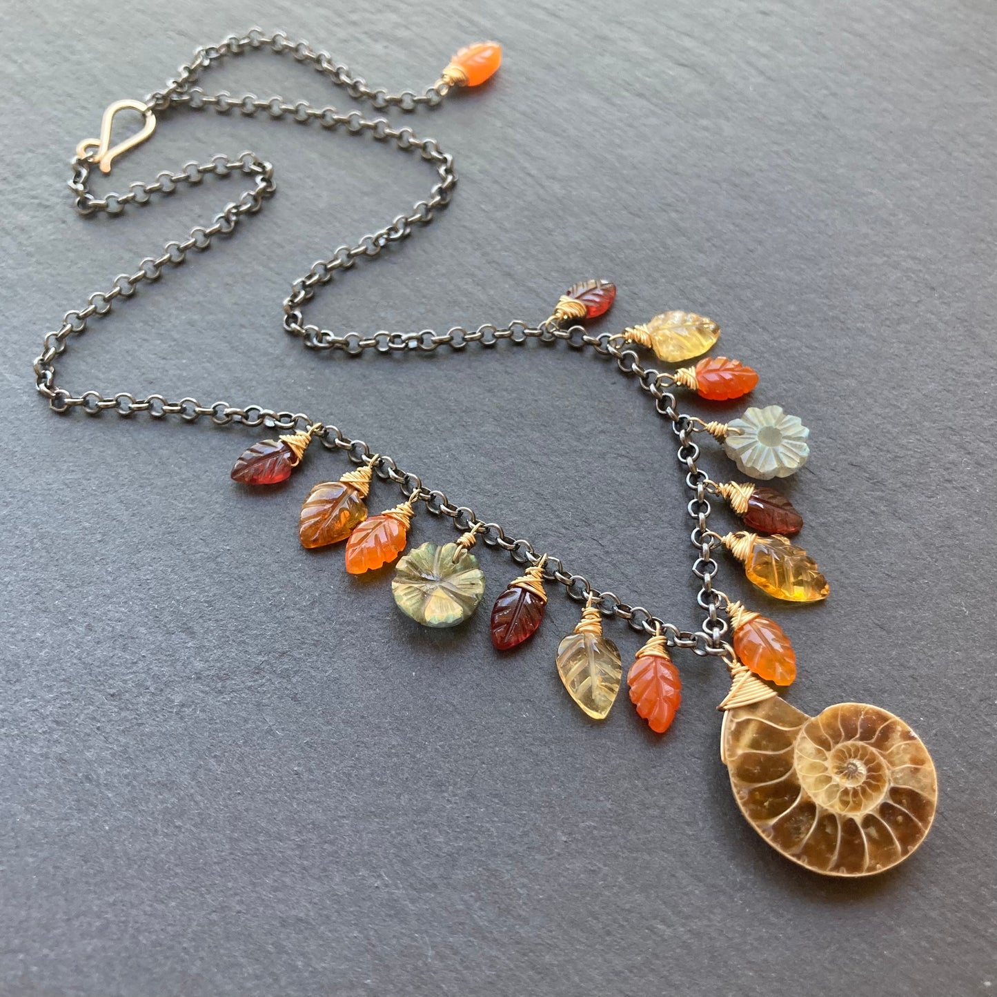 Ammonite, Multi Gemstone & Mixed Metal Woodland Goddess Charm Choker