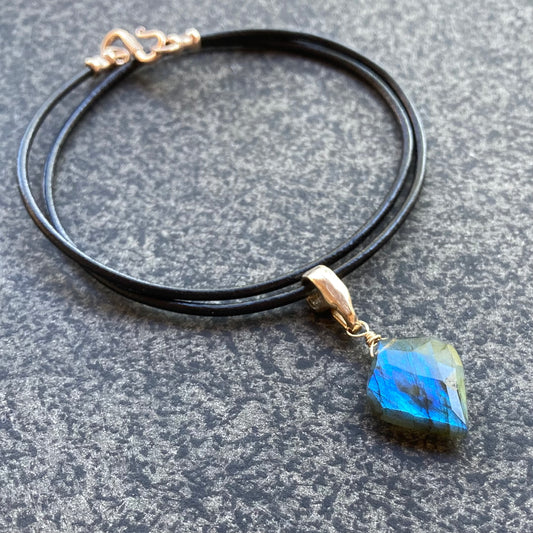 Labradorite & Bronze Leather Choker