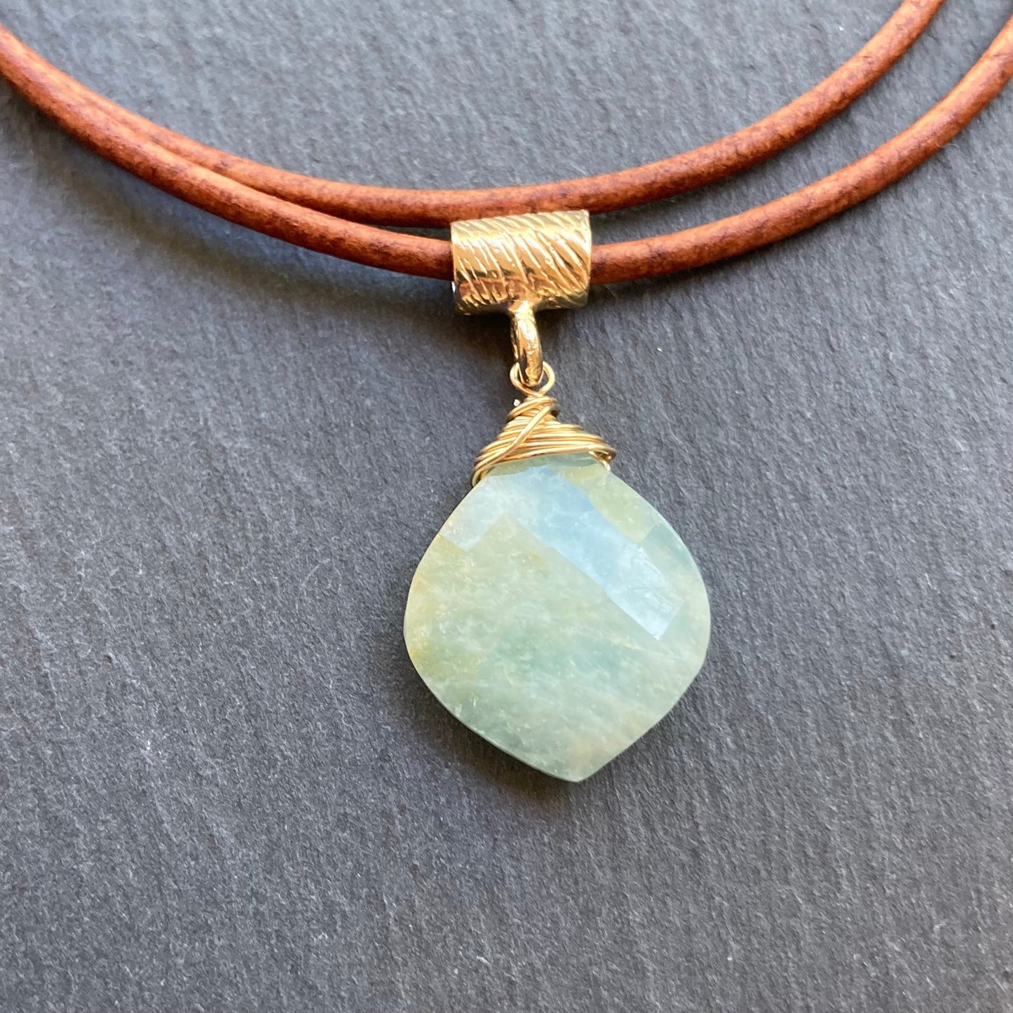 Aquamarine & Bronze Leather Choker