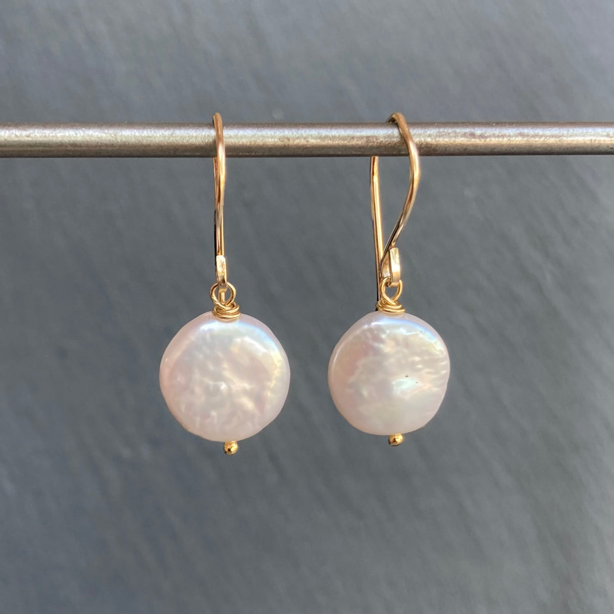 Freshwater Coin Pearl & Gold Earrings
