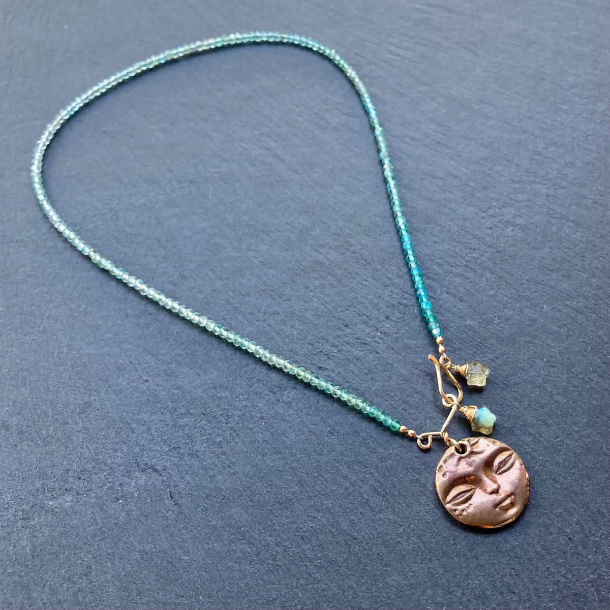 Aqua Apatite & Bronze Full Moon Pendant Choker