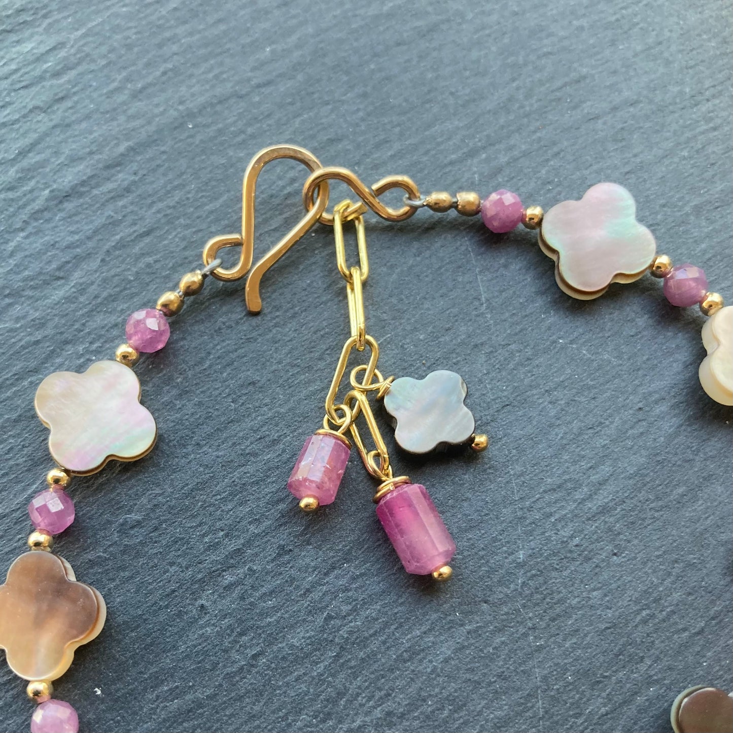 Black Mother of Pearl, Ruby & Gold Bracelet