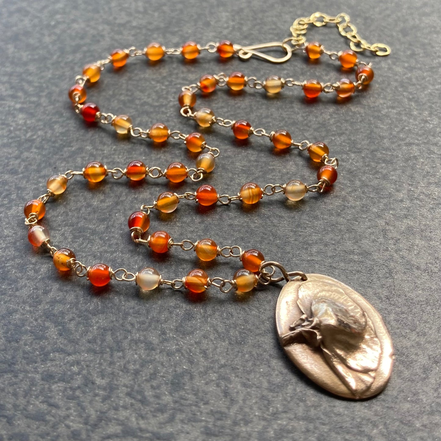 Natural Carnelian, Gold & Bronze Poppy Necklace