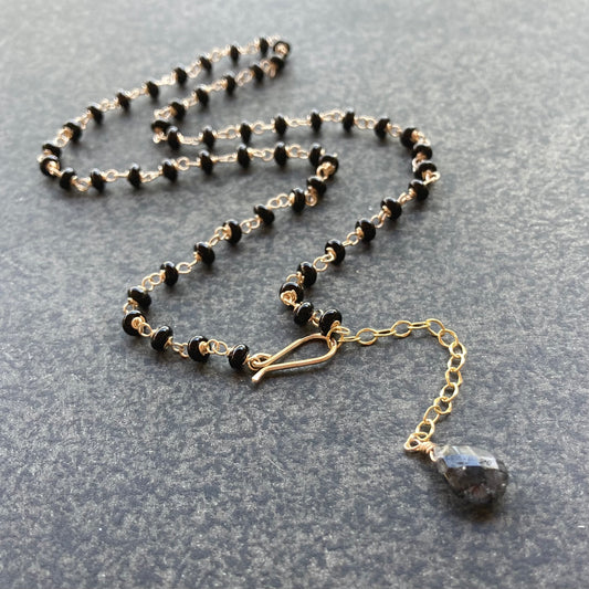 Black Onyx & Gold Lariat Necklace