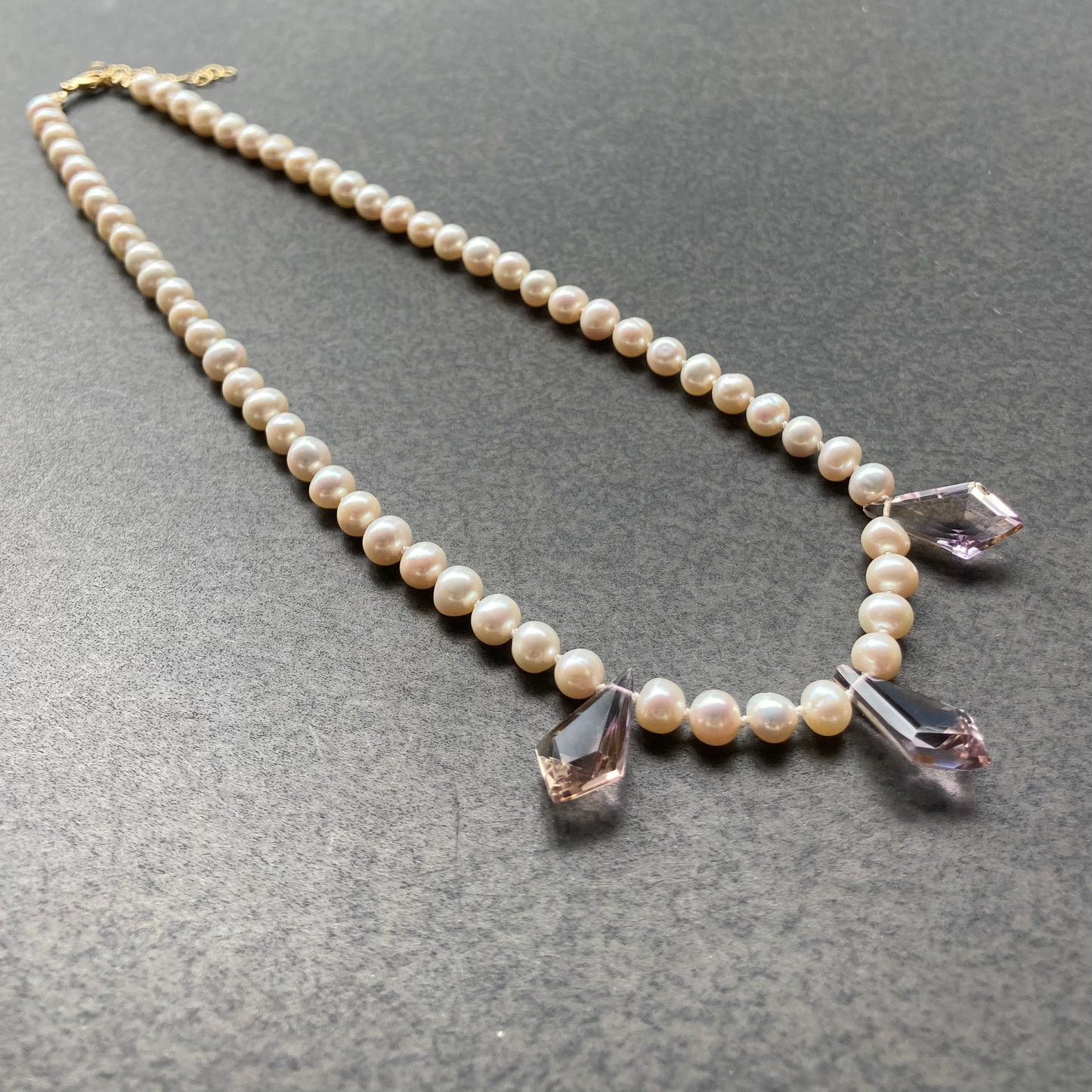 Ametrine & Pearl Hand Knotted Silk Necklace