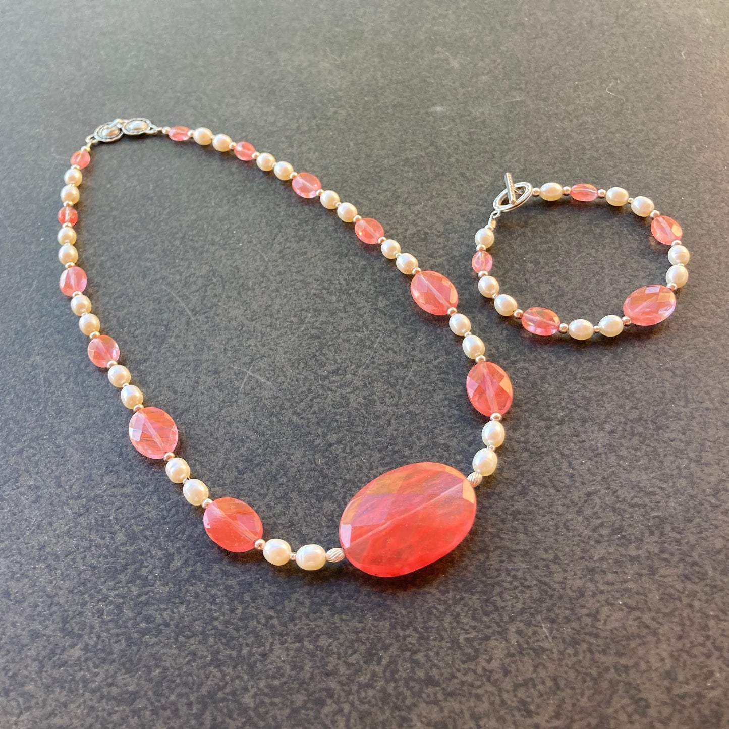 Cherry Quartz & Pearl Necklace