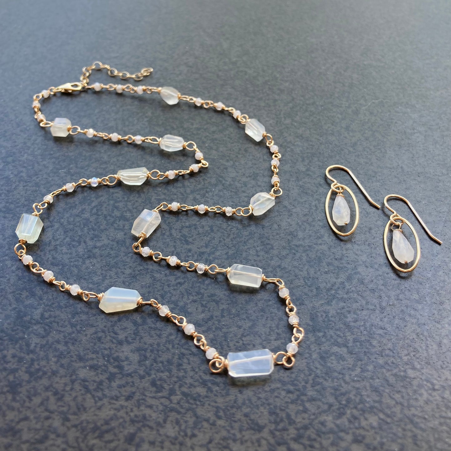 White Moonstone & 14k Gold Chain Necklace