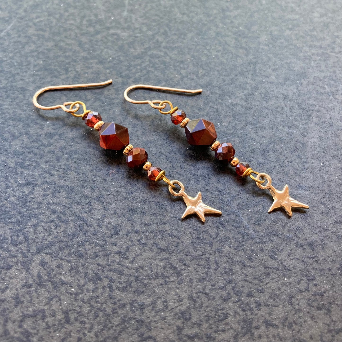 Red Tiger Eye, Garnet & Bronze Star Earrings