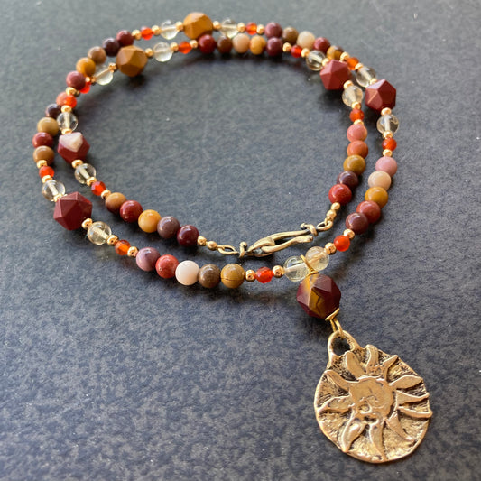 Mookaite & Bronze Sun Necklace