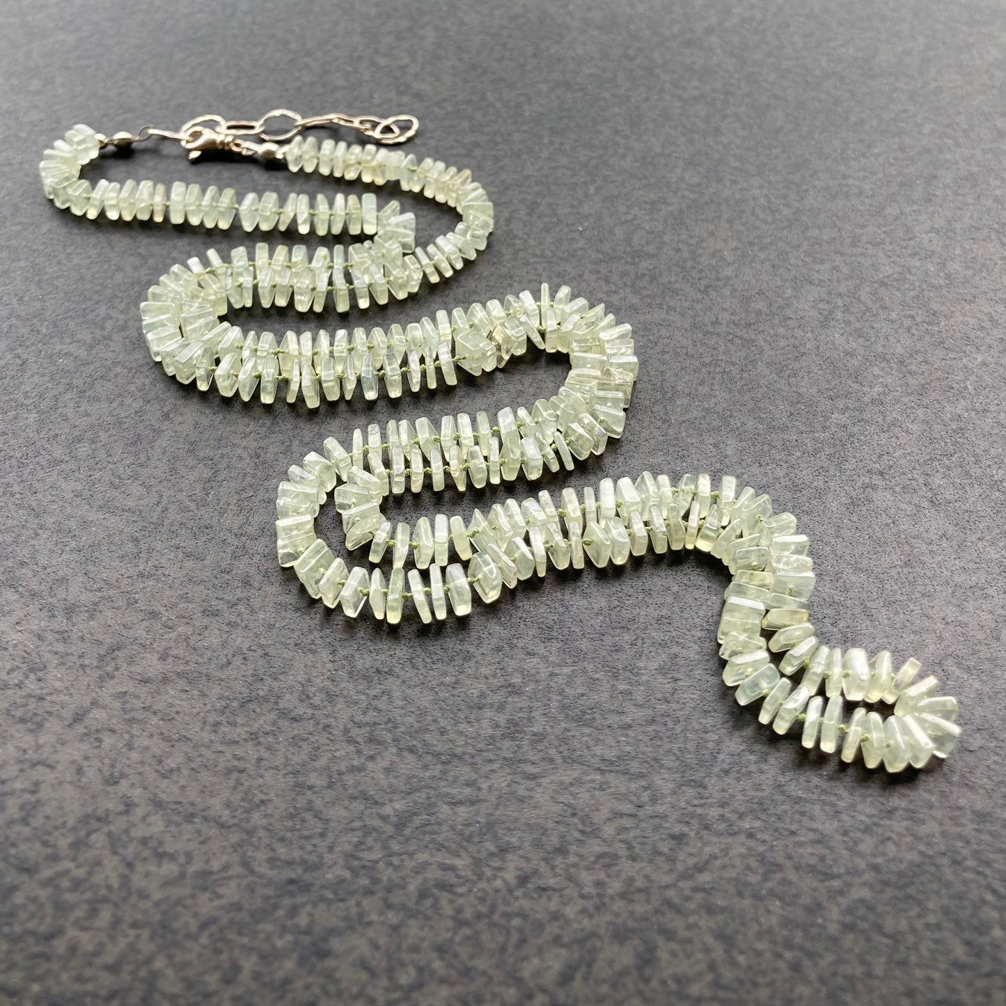 Prehnite Hand Knotted Silk Necklace
