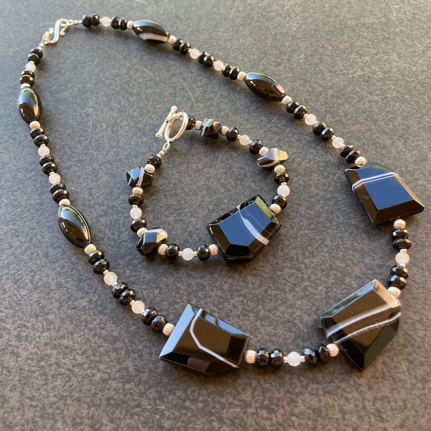 Sardonyx, Black Onyx & Sterling Silver Necklace