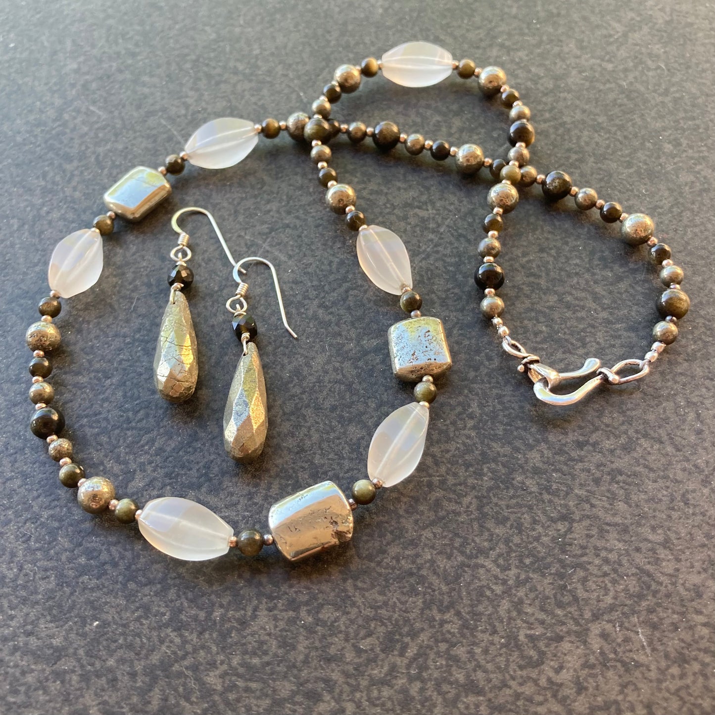 Pyrite, Golden Obsidian & Agate Necklace
