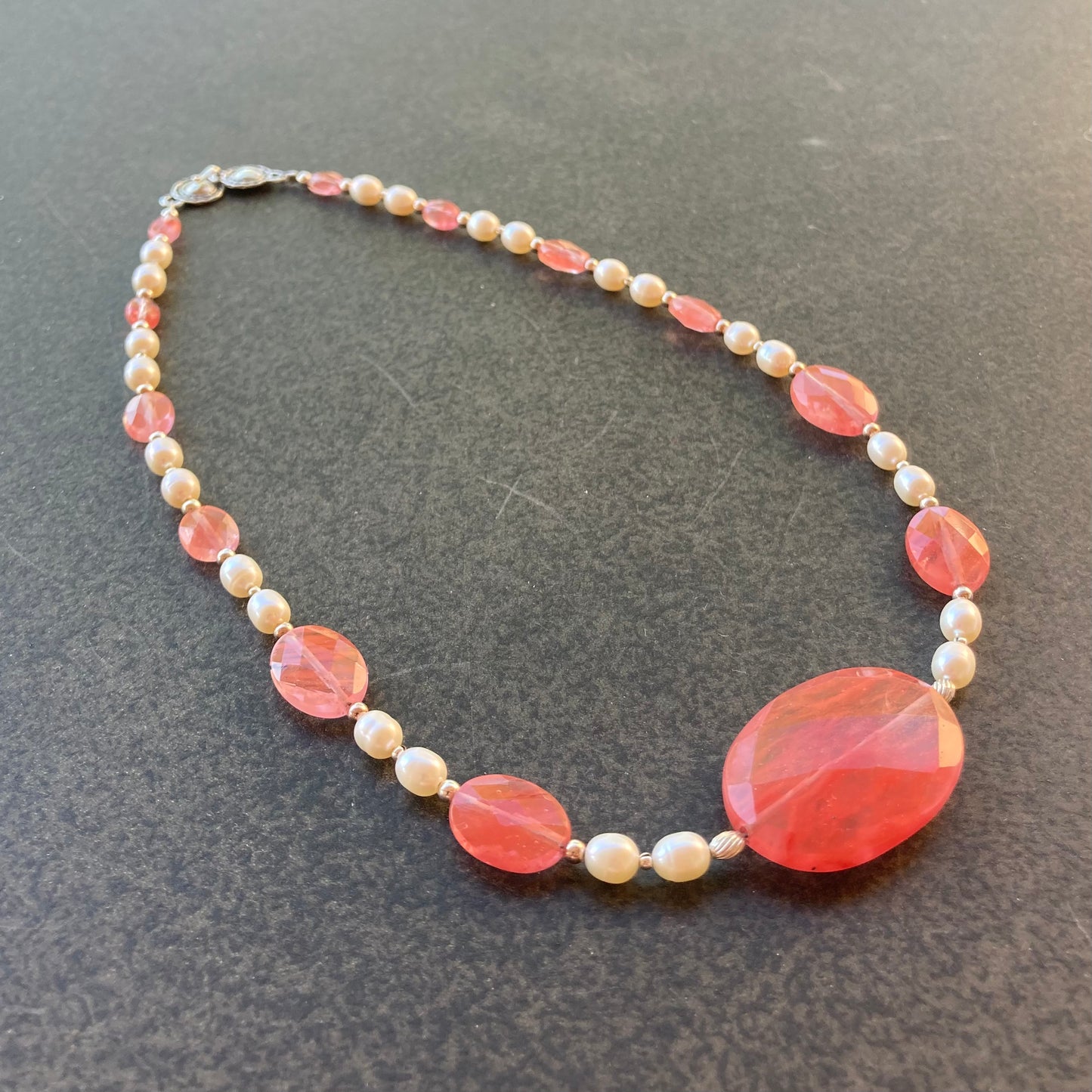 Cherry Quartz & Pearl Necklace