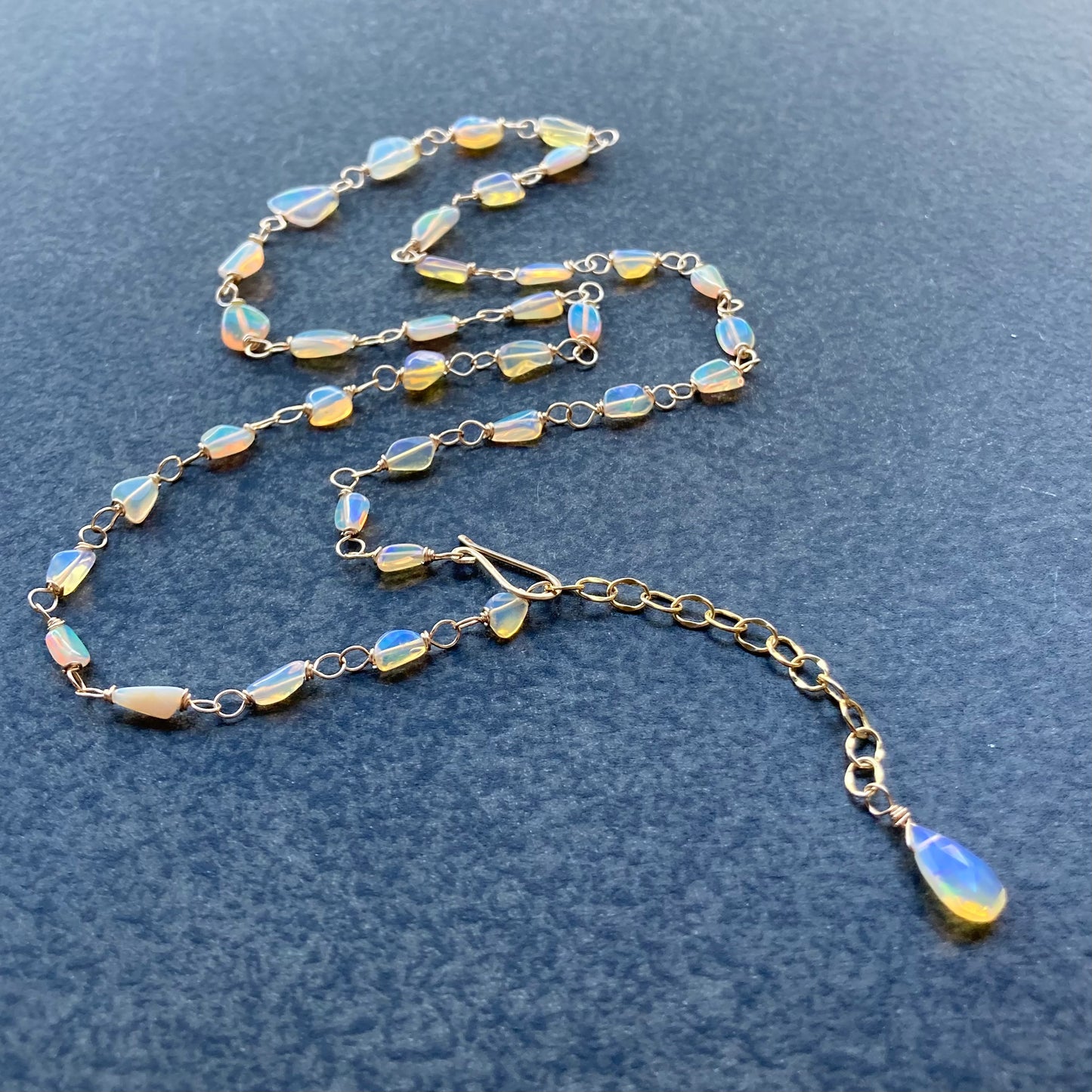 Ethiopian Opal & 14k Gold Lariat Necklace
