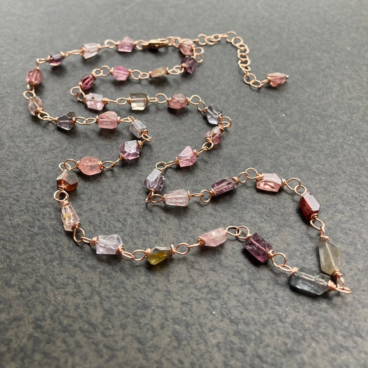 Multicolor Natural Spinel & 14k Rose Gold Necklace