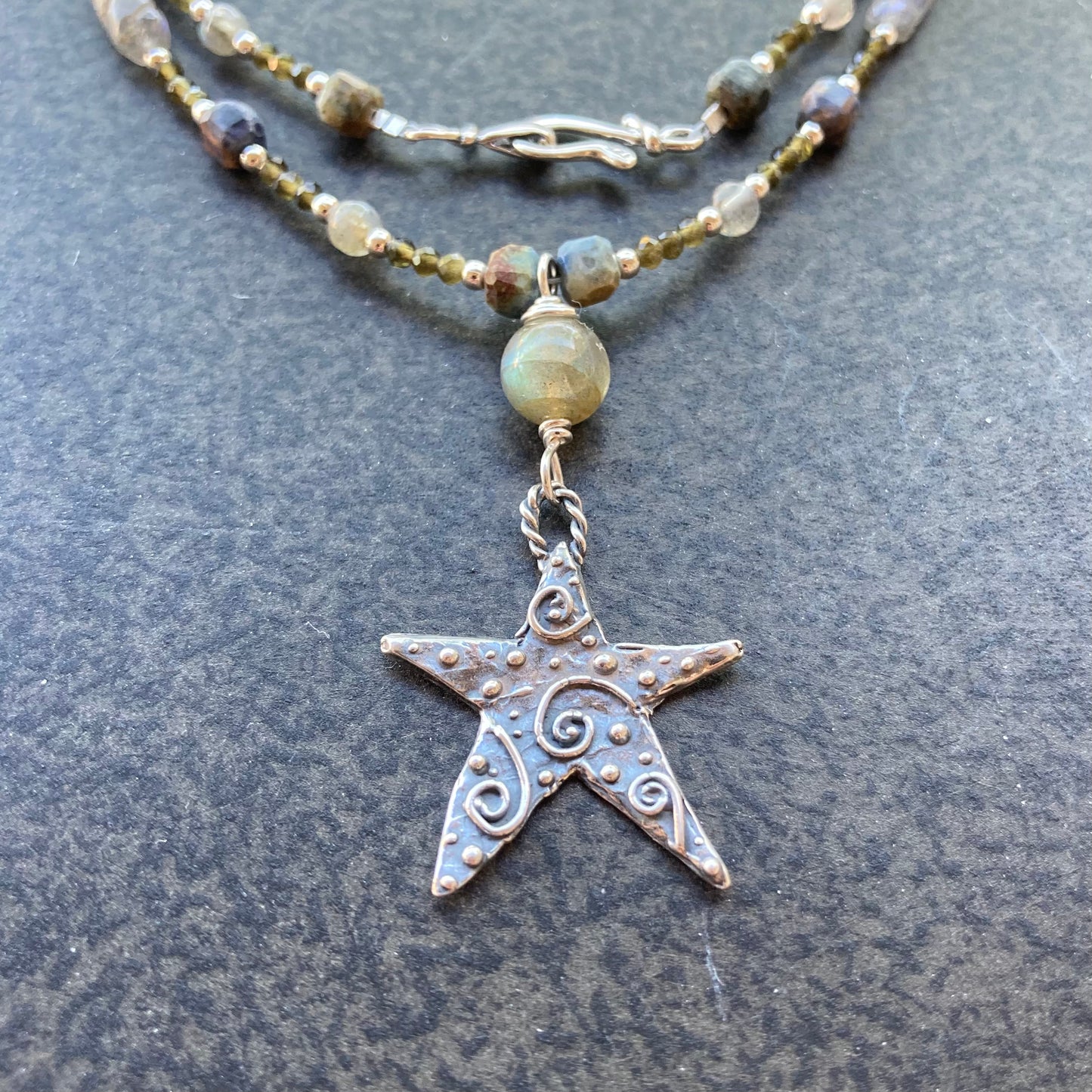 Labradorite, Dumortierite & Sterling Silver Star Necklace