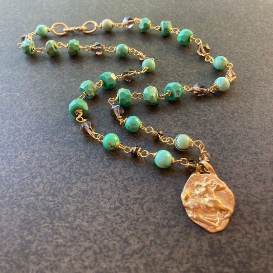 Chrysoprase & Bronze Wild Horse Necklace