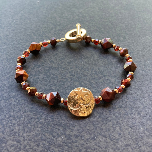 Red Tiger Eye, Garnet & Bronze Man in the Moon Bracelet