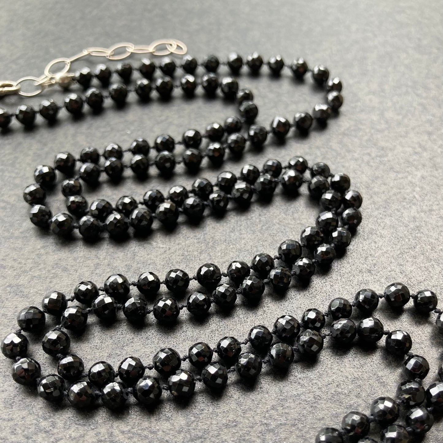 Black Spinel Long Hand Knotted Silk Necklace