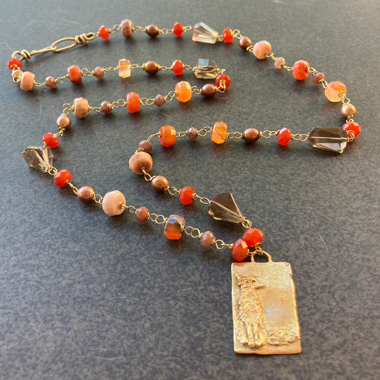 Carnelian, Smoky Quartz, Pearl & Bronze Silver Linings Fox Necklace